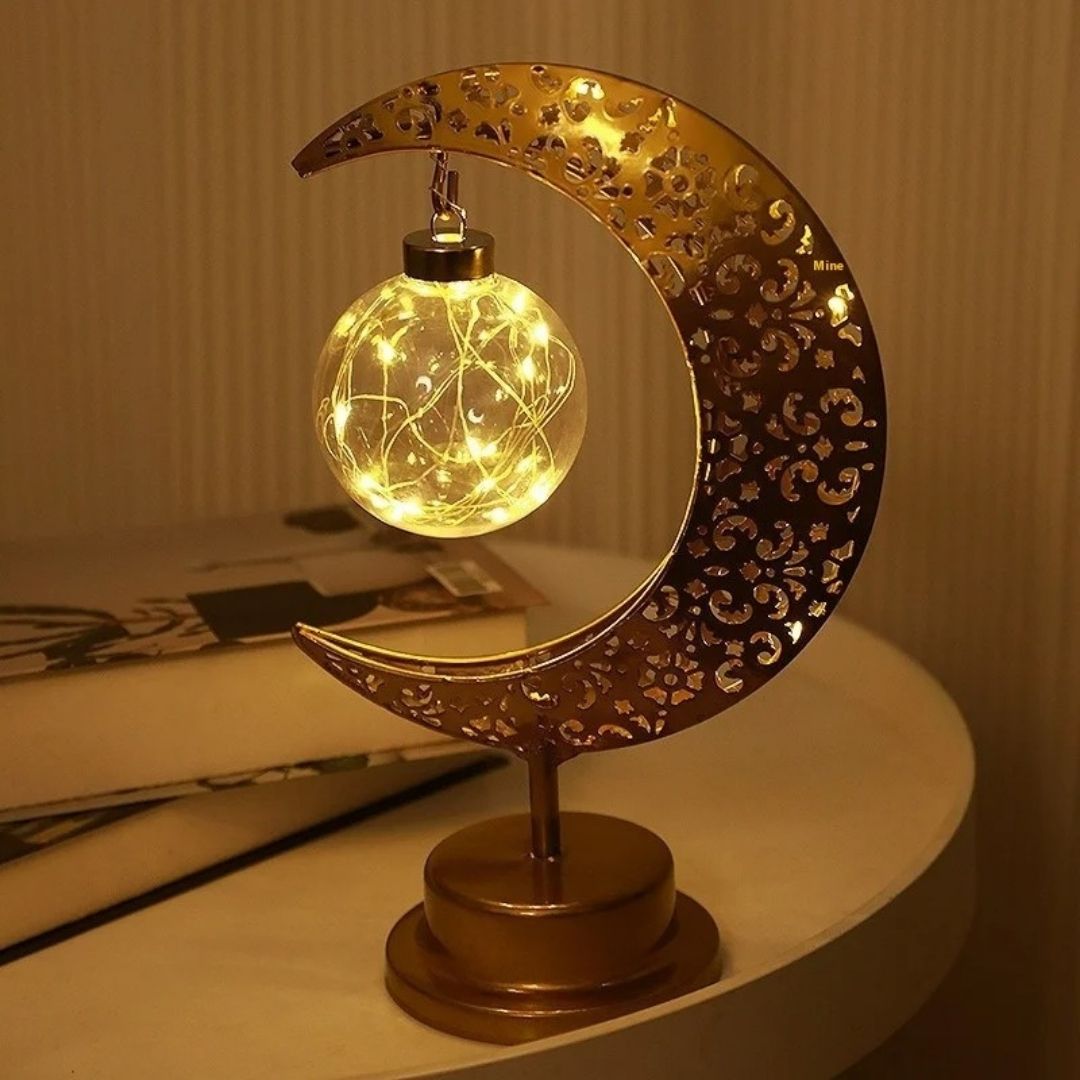 Lámpara Decorativa Luna Dorada - Luz Cálida / Pilas AA