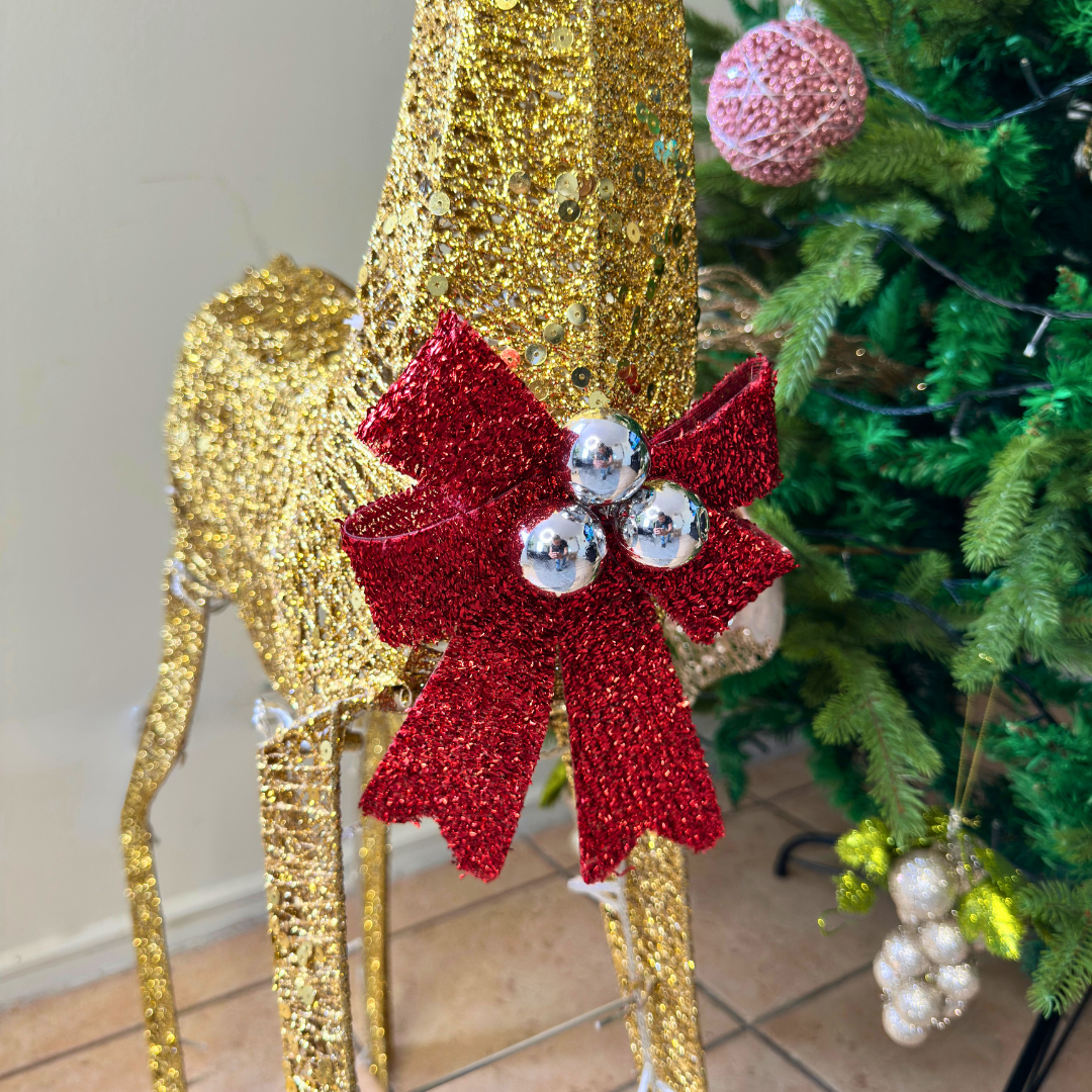 Reno Decorativo Dorado con Luz LED - Luz Cálida / Pilas AA