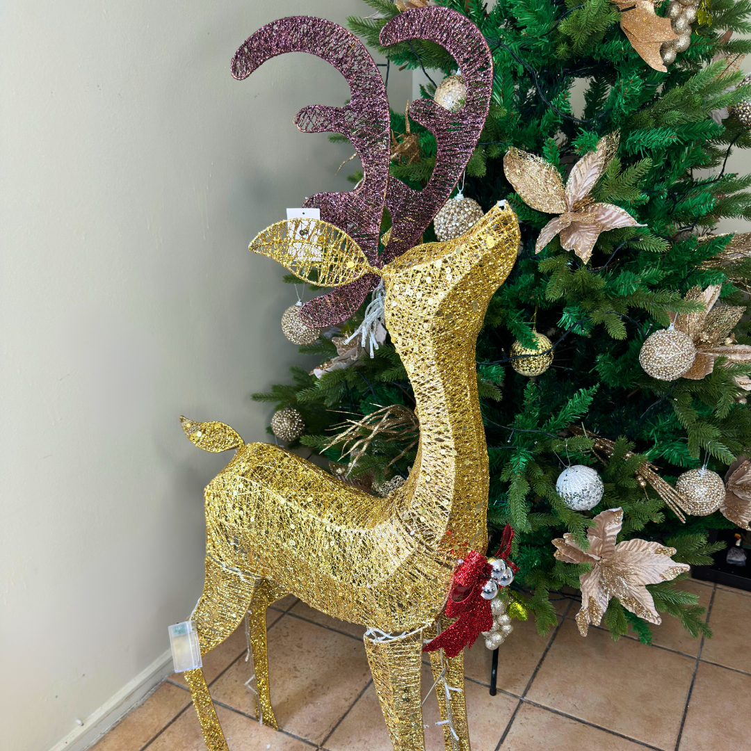 Reno Decorativo Dorado con Luz LED - Luz Cálida / Pilas AA