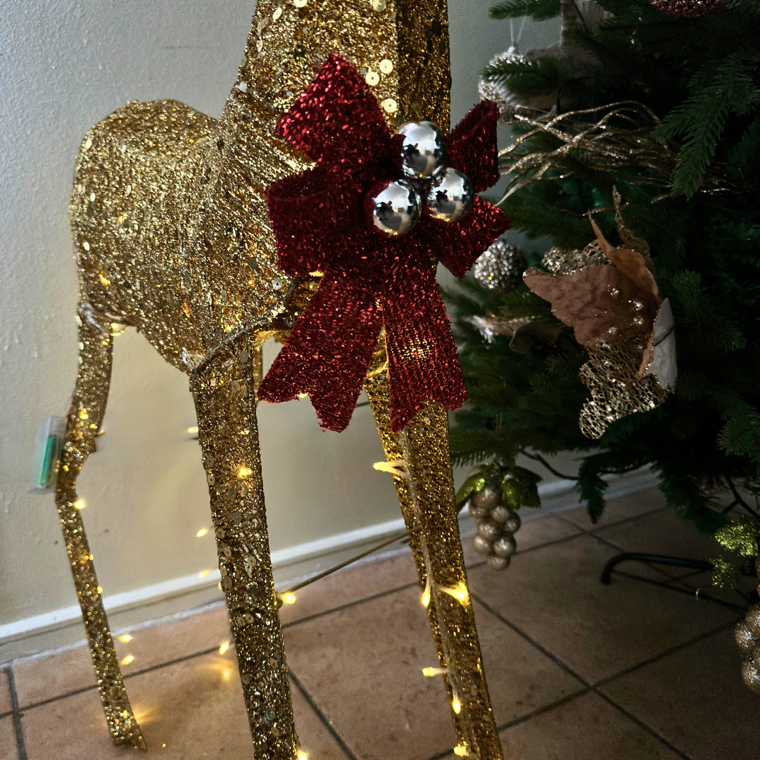 Reno Decorativo Dorado con Luz LED - Luz Cálida / Pilas AA