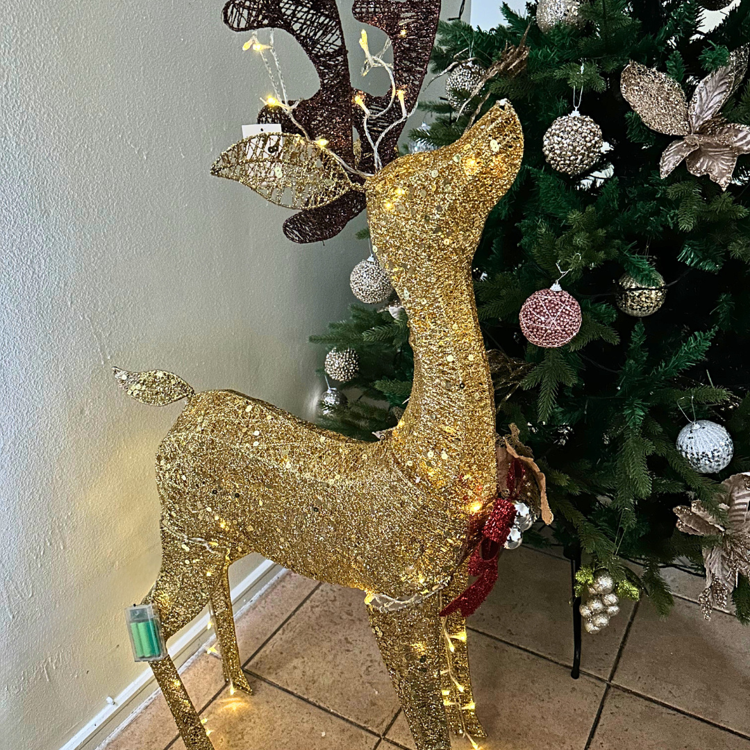 Reno Decorativo Dorado con Luz LED - Luz Cálida / Pilas AA