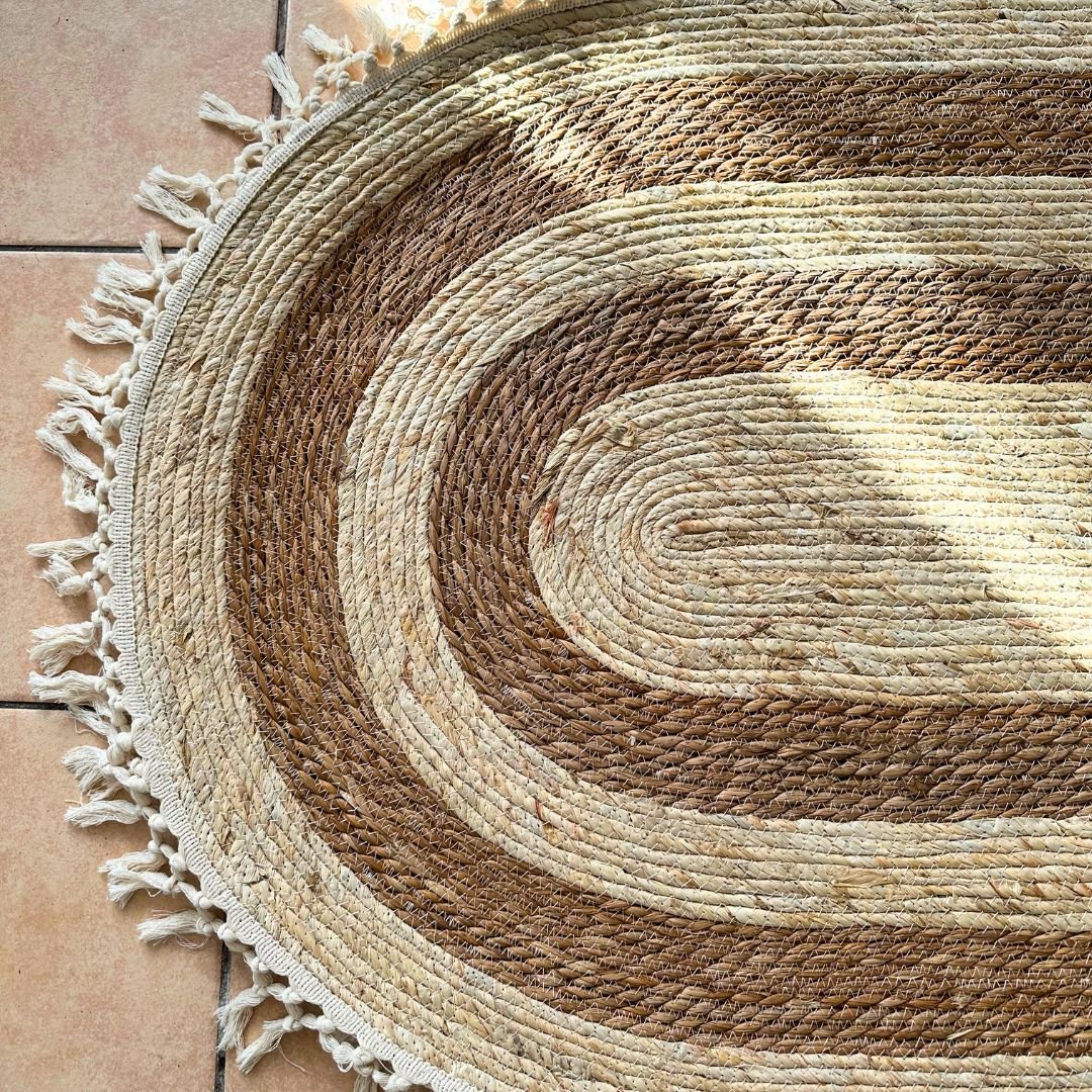 Alfombra Ovalada - Ratán Natural / Flecos Decorativos / 120x80 cm - Disponible en Dreamy Home!