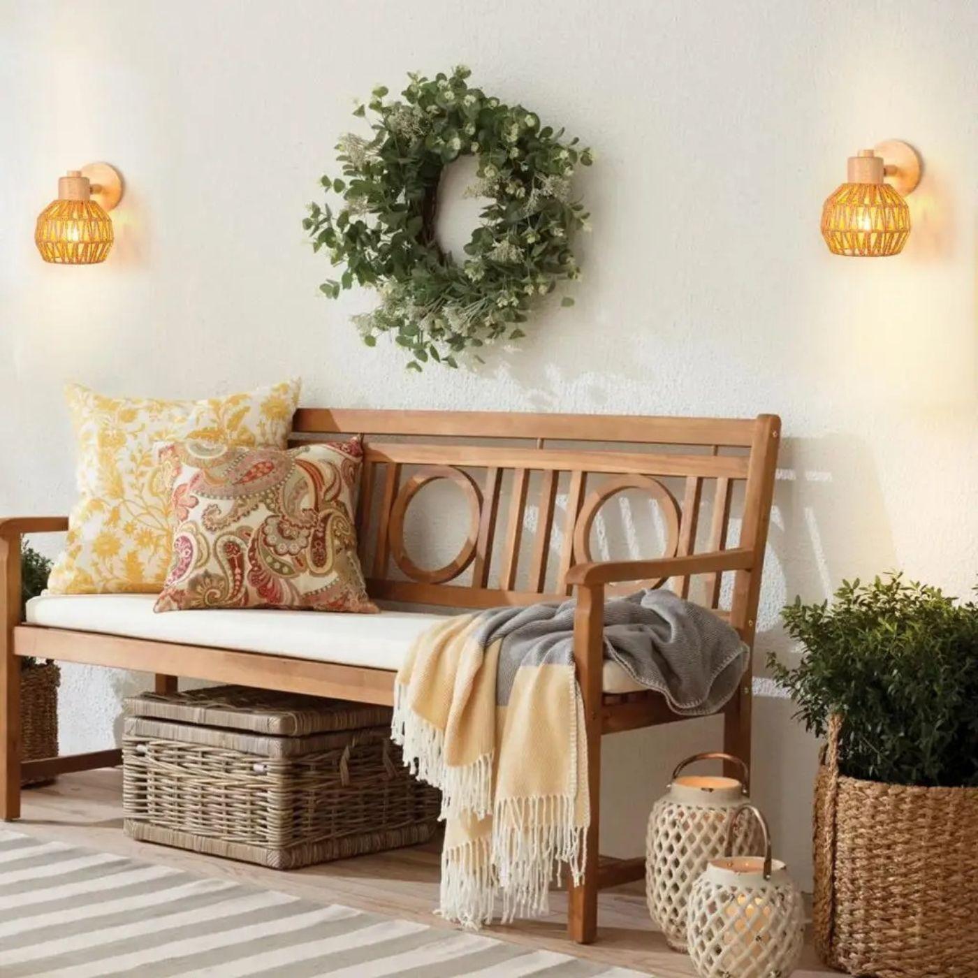 Aplique de Pared Rústico - Incluye Ampolleta / Madera / Cuerda - Disponible en Dreamy Home!