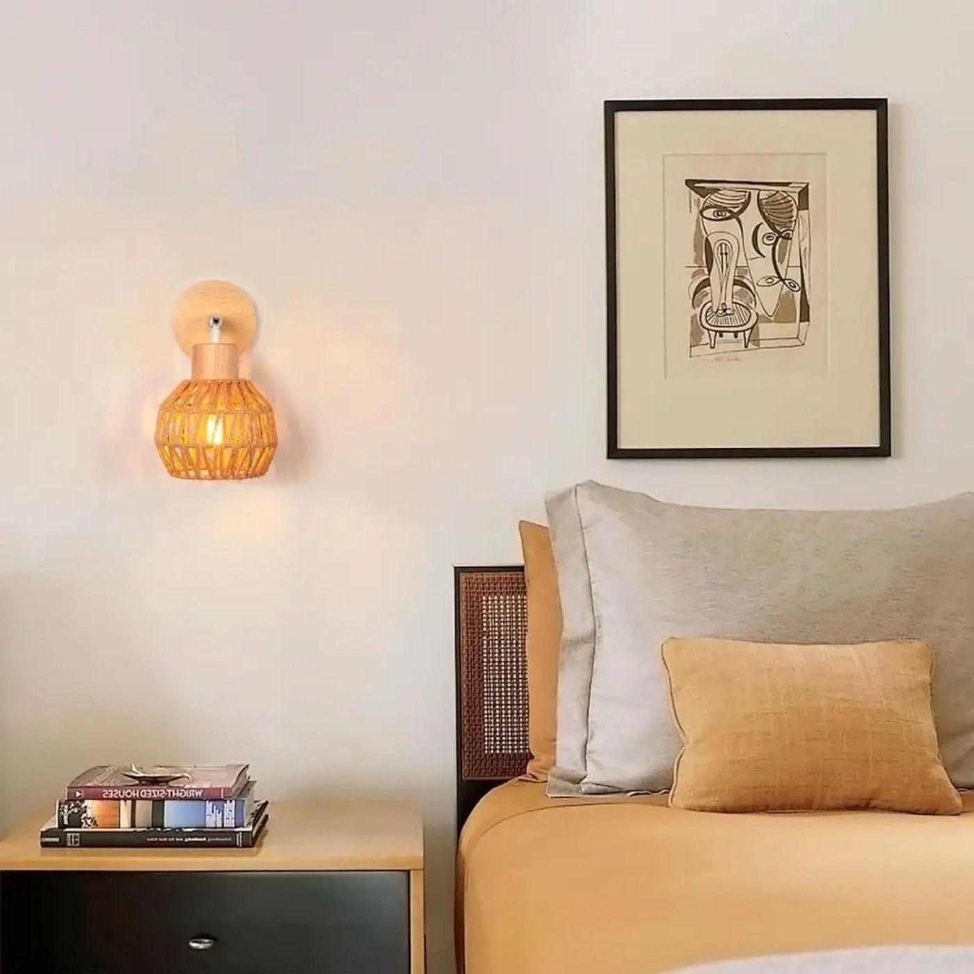 Aplique de Pared Rústico - Incluye Ampolleta / Madera / Cuerda - Disponible en Dreamy Home!