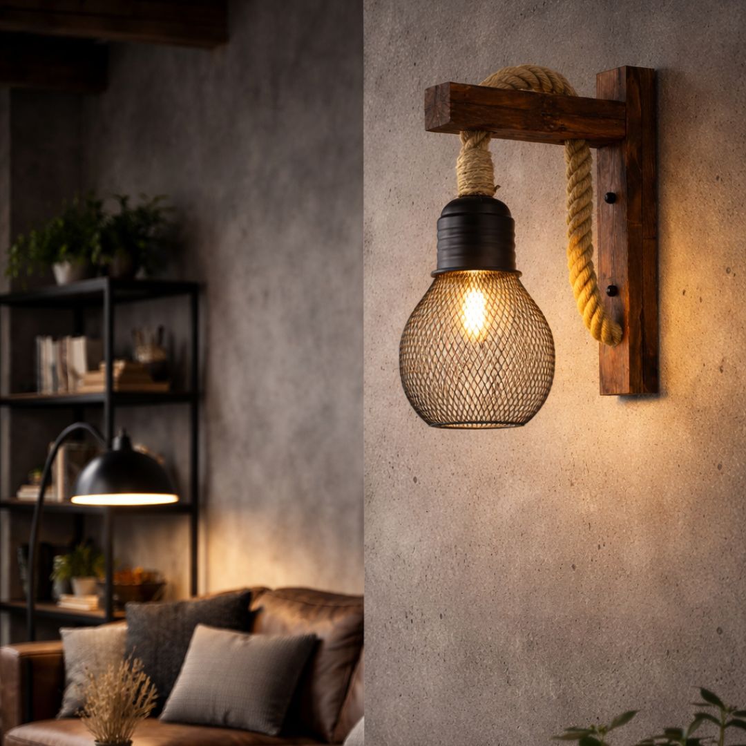 Apliqué Lámpara Globo - Metal y Madera / Incluye Ampolleta - Disponible en Dreamy Home!