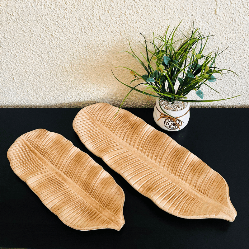 Bandeja Decorativa Diseño Hoja - 2 Unidades Madera - Decoración - Disponible en Dreamy Home!