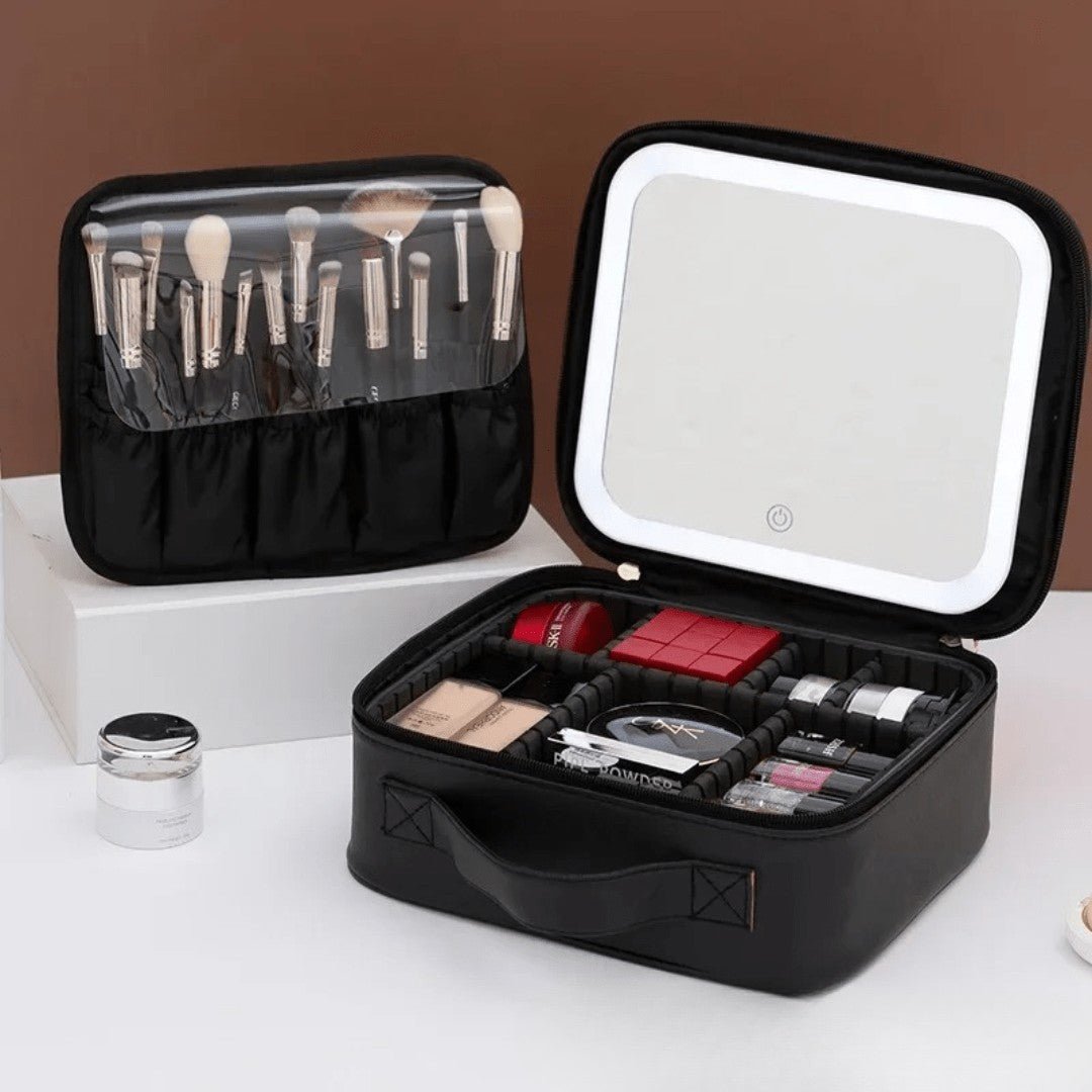 Cosmetiquero con Luz LED - Espejo Integrado / Rosado o Negro - Disponible en Dreamy Home!