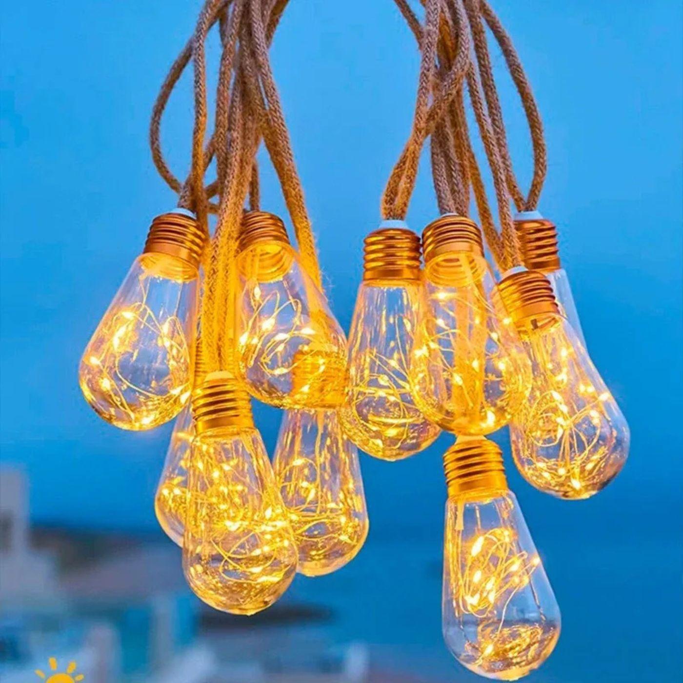Guirnalda de Ampolletas Solar - 8 m / Luz Cálida / 16 Amp. / Cable Rústico - Disponible en Dreamy Home!