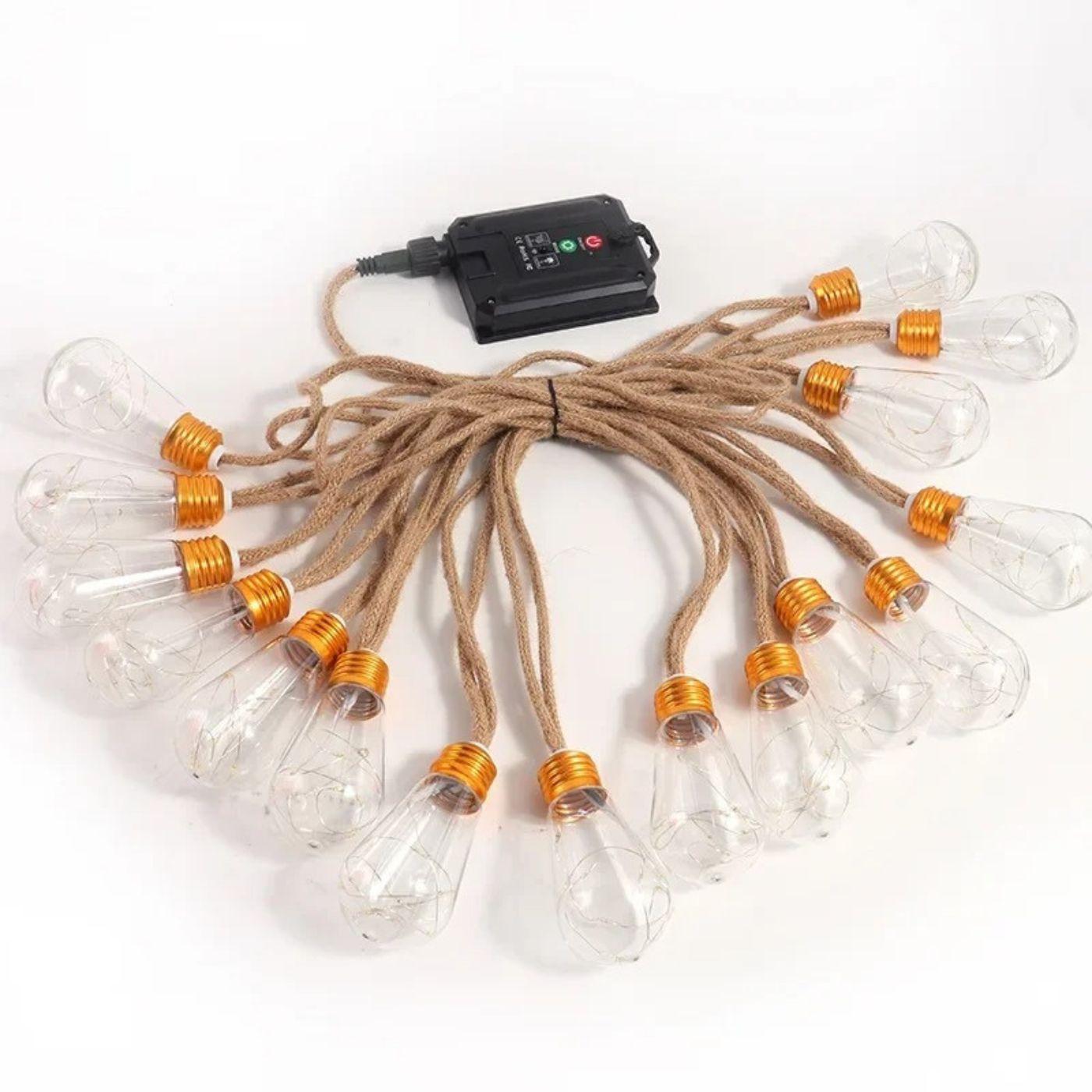 Guirnalda de Ampolletas Solar - 8 m / Luz Cálida / 16 Amp. / Cable Rústico - Disponible en Dreamy Home!