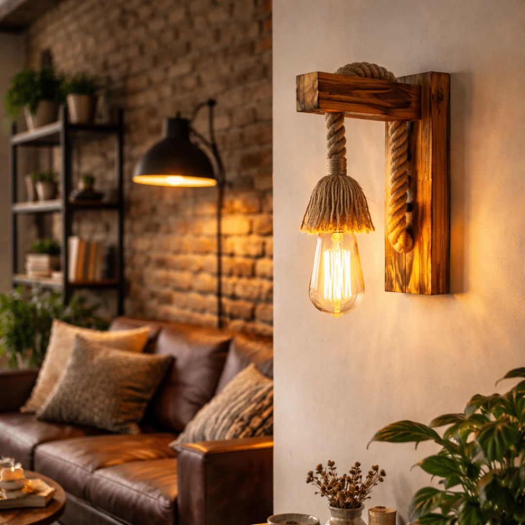 Lámpara Apliqué de Madera de Cuerda - Incluye Ampolleta - Disponible en Dreamy Home!
