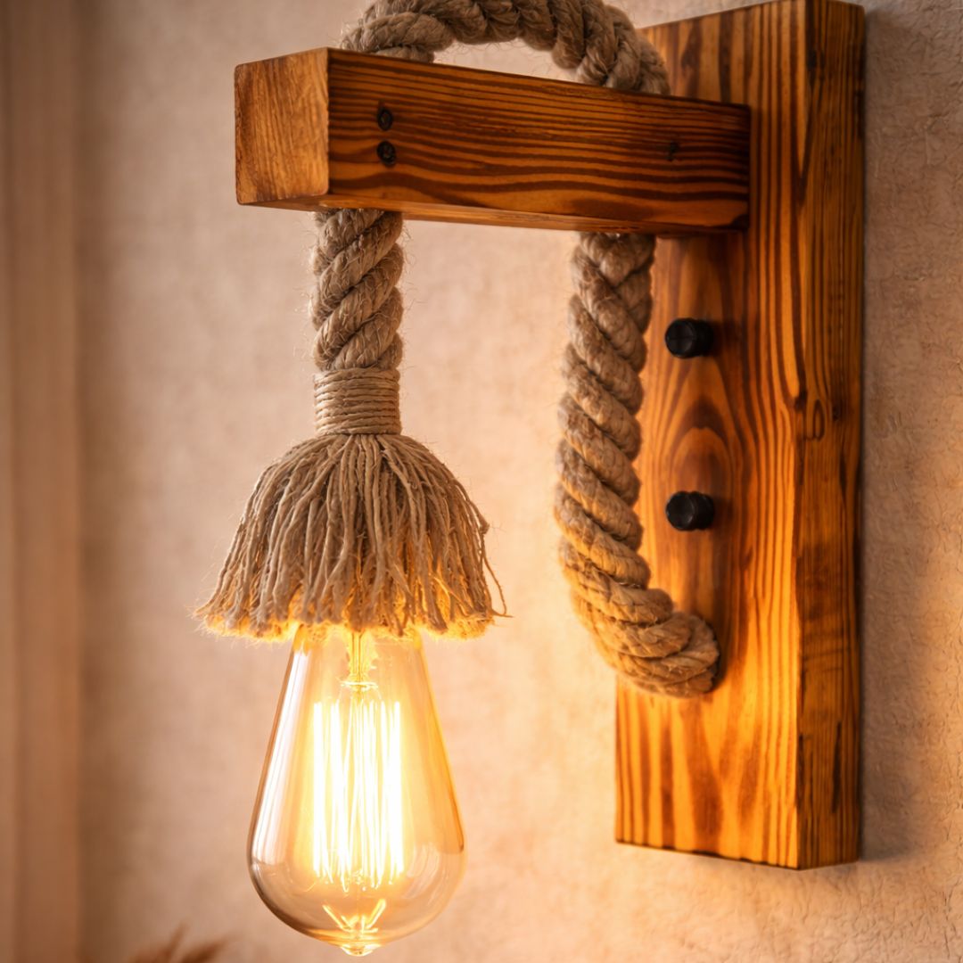 Lámpara Apliqué de Madera de Cuerda - Incluye Ampolleta - Disponible en Dreamy Home!