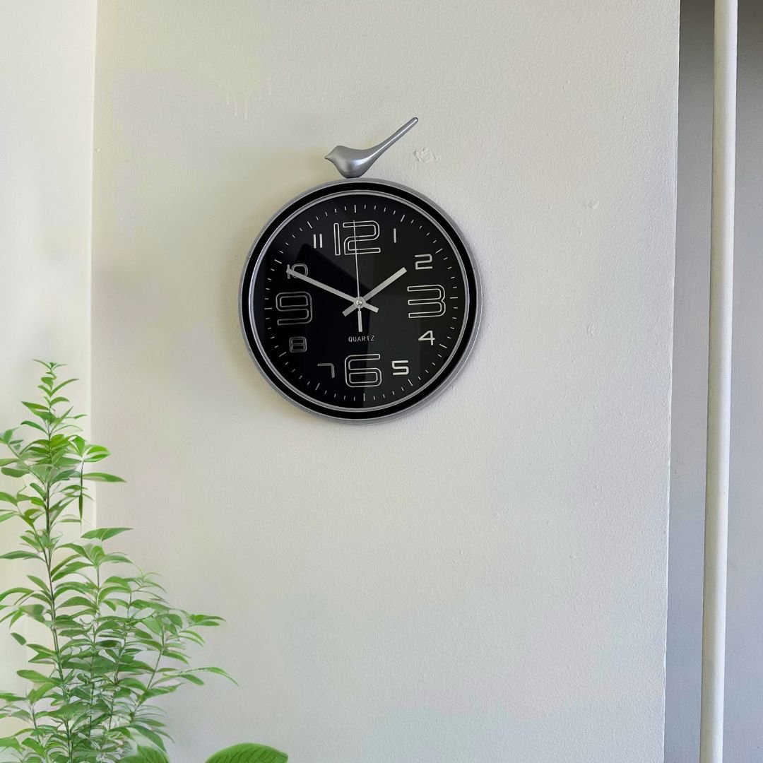 Reloj Plateado con Diseño de Pájaro - 30 cm / Color Negro - Decoración - Disponible en Dreamy Home!