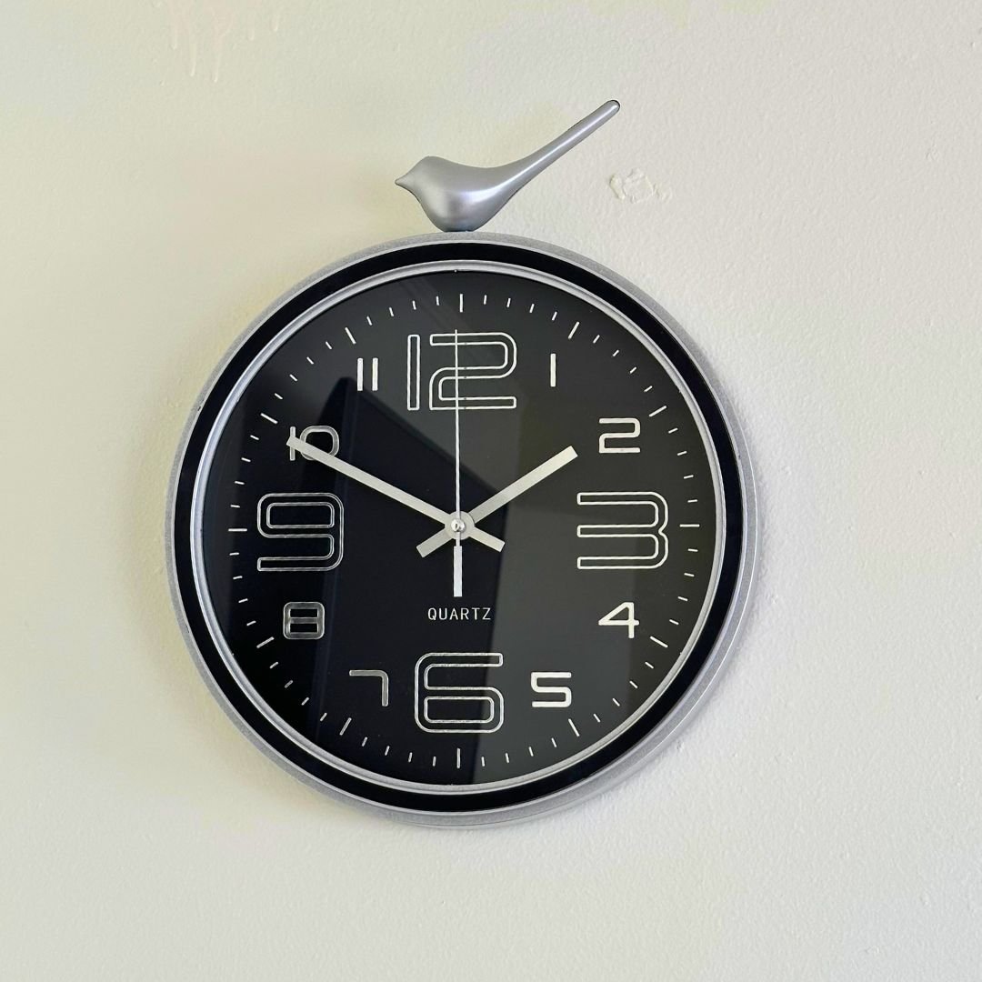 Reloj Plateado con Diseño de Pájaro - 30 cm / Color Negro - Decoración - Disponible en Dreamy Home!