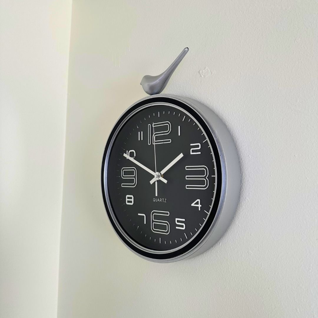 Reloj Plateado con Diseño de Pájaro - 30 cm / Color Negro - Decoración - Disponible en Dreamy Home!