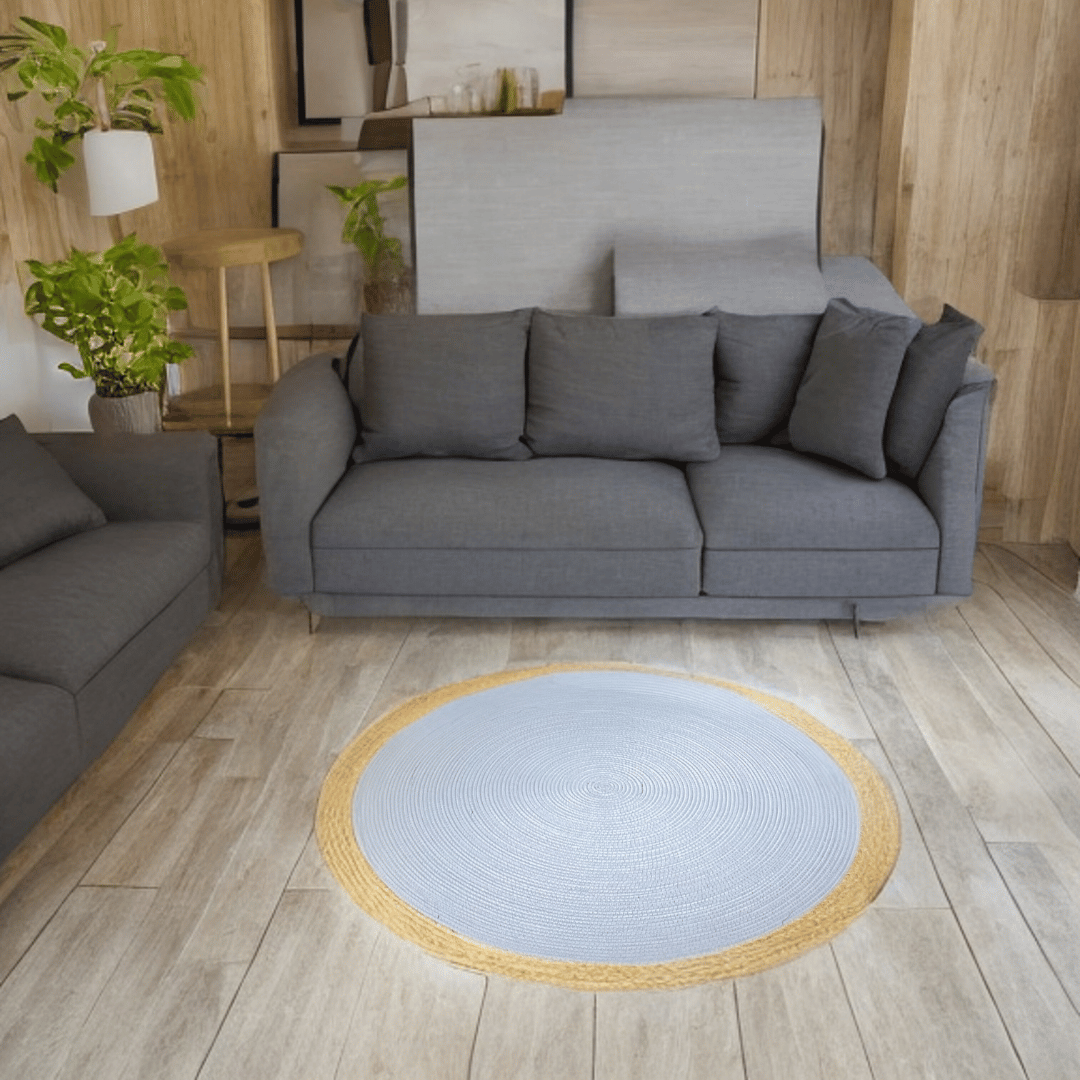 Alfombra Redonda Gris - Texturas Mixtas / Fibras Sintéticas / 90 cm - Disponible en Dreamy Home!