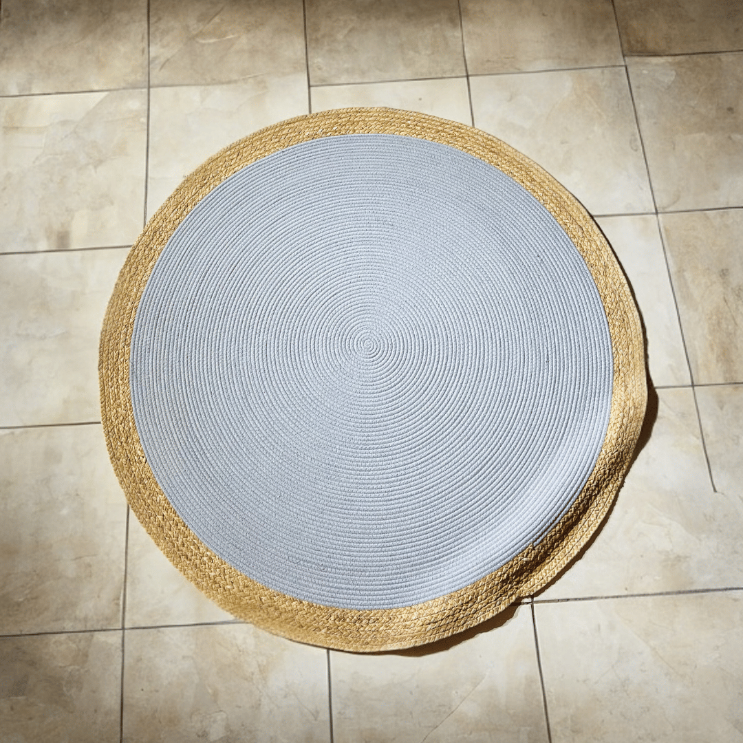 Alfombra Redonda Gris - Texturas Mixtas / Fibras Sintéticas / 90 cm - Disponible en Dreamy Home!