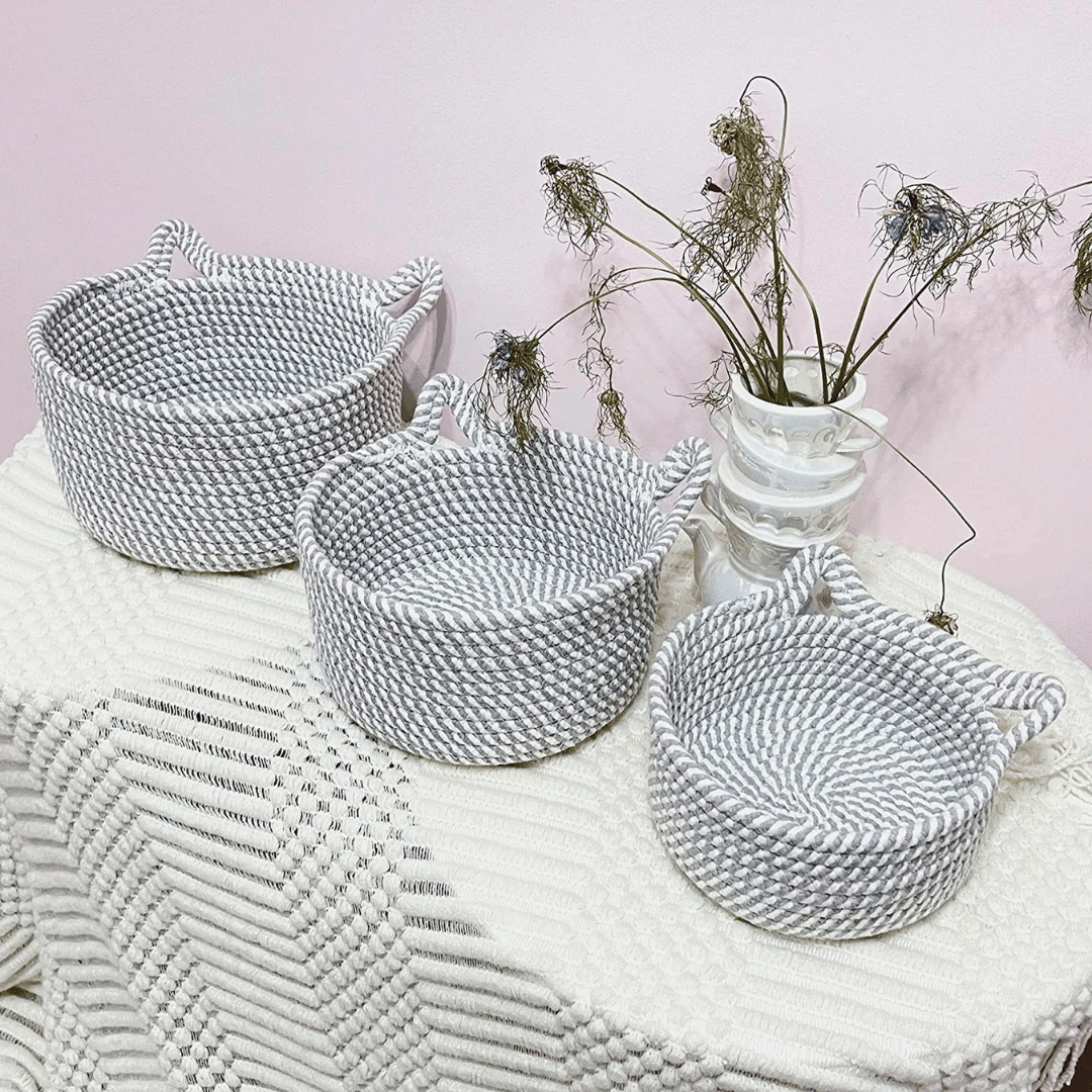 Canasto Organizador Tejido - Gris/blanco-Dreamy Home