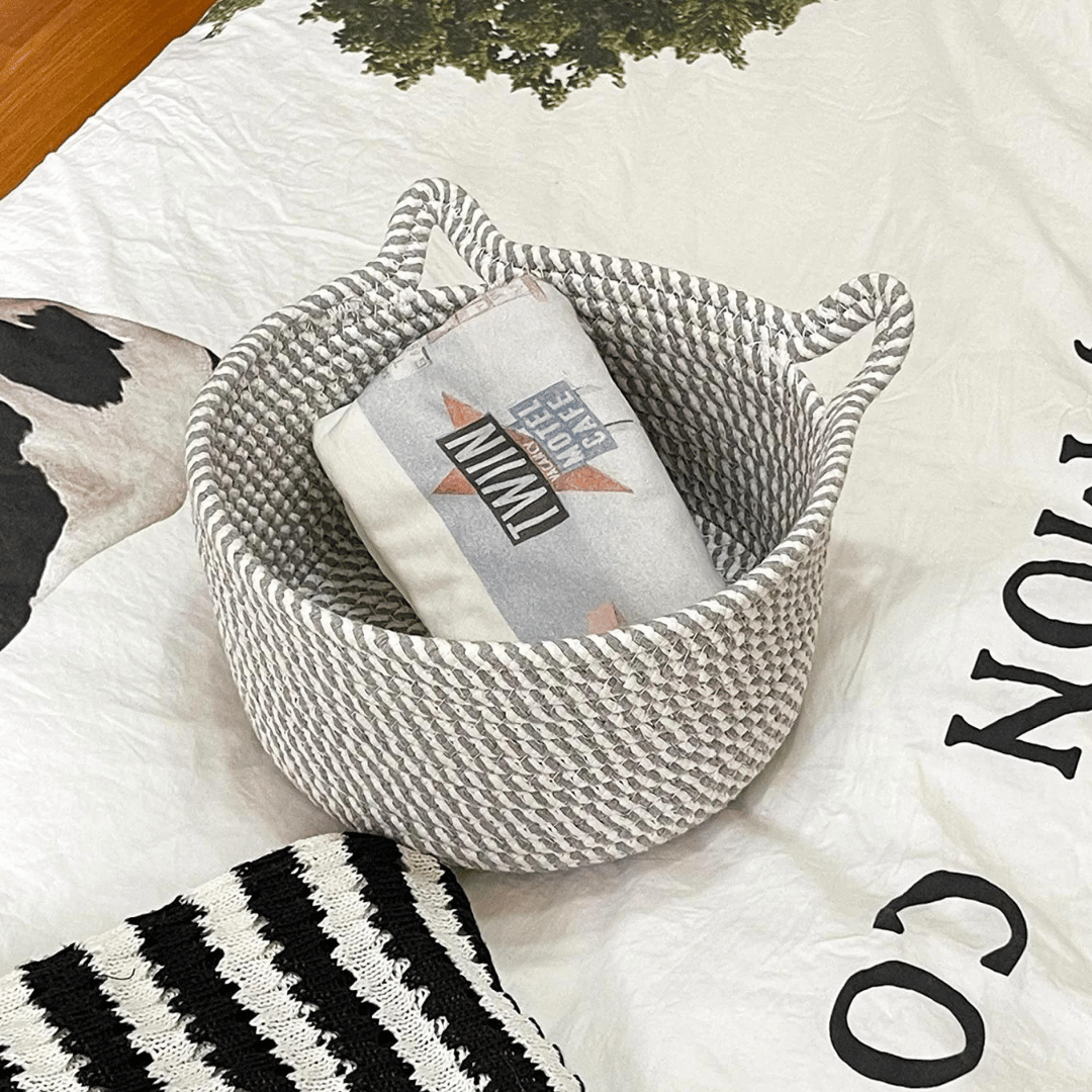 Canasto Organizador Tejido - Gris/blanco-Dreamy Home