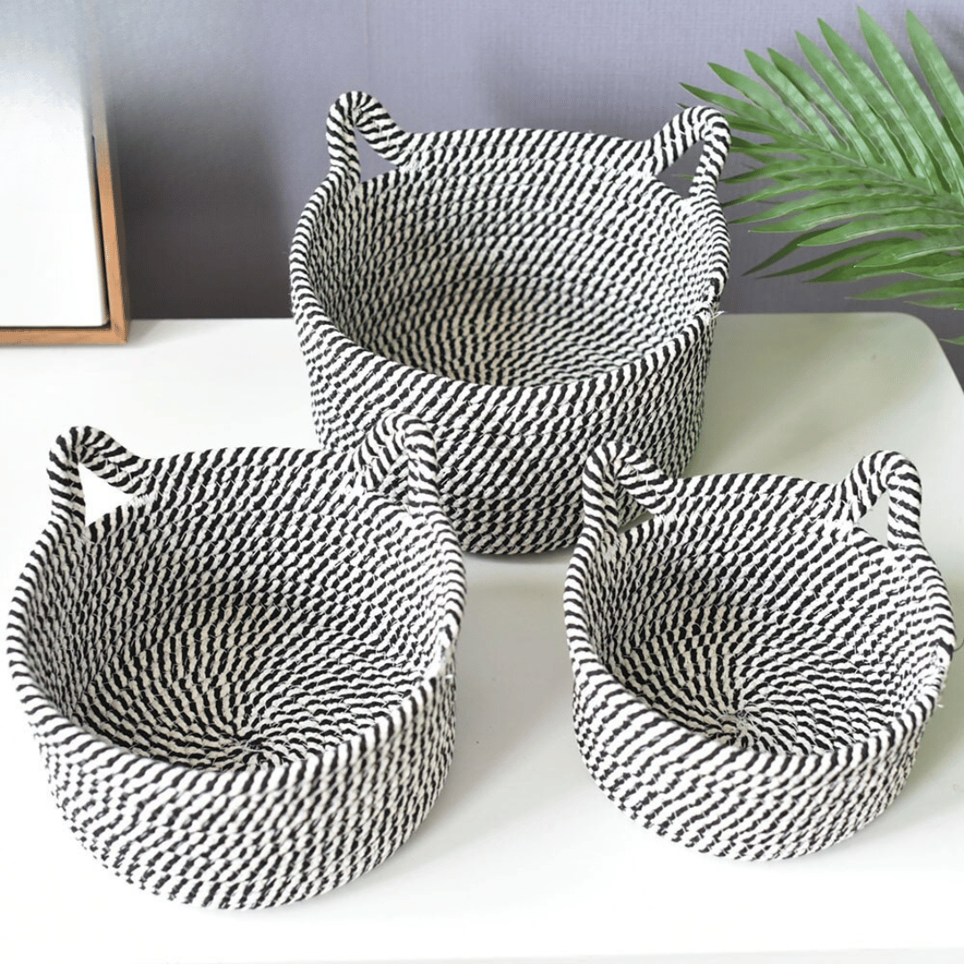 Set de 3 Canastos Organizador - Tejido / Negro Blanco / 3 Tamaños - Decoración - Disponible en Dreamy Home!
