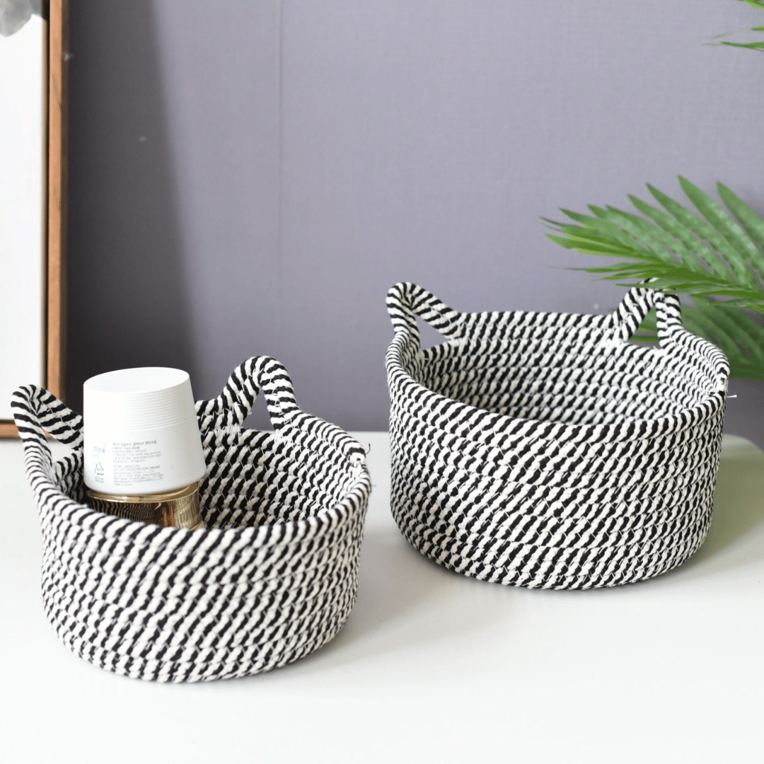 Set de 3 Canastos Organizador - Tejido / Negro Blanco / 3 Tamaños - Decoración - Disponible en Dreamy Home!