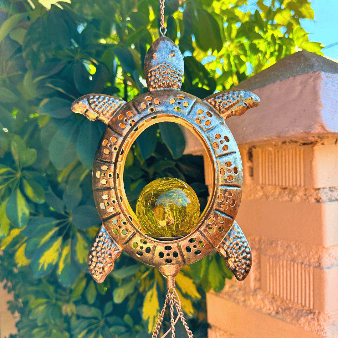 Colgante de Viento de Tortuga Solar - Metal / Luz Cálida / IP44 - Disponible en Dreamy Home!