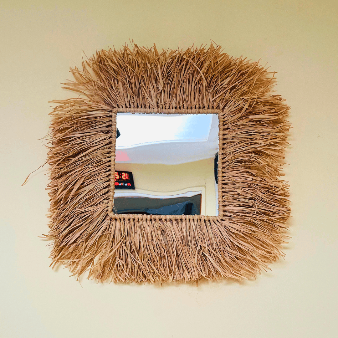 Espejo Cuadrado de Rafia - 45x45 cm / Marco Natural Decorativo - Disponible en Dreamy Home!