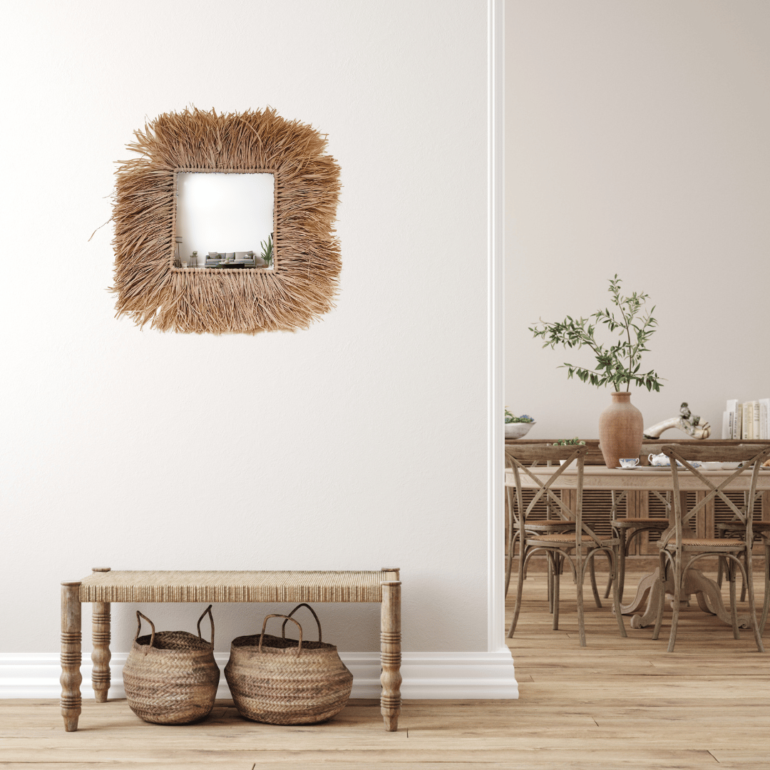 Espejo Cuadrado de Rafia - 45x45 cm / Marco Natural Decorativo - Disponible en Dreamy Home!