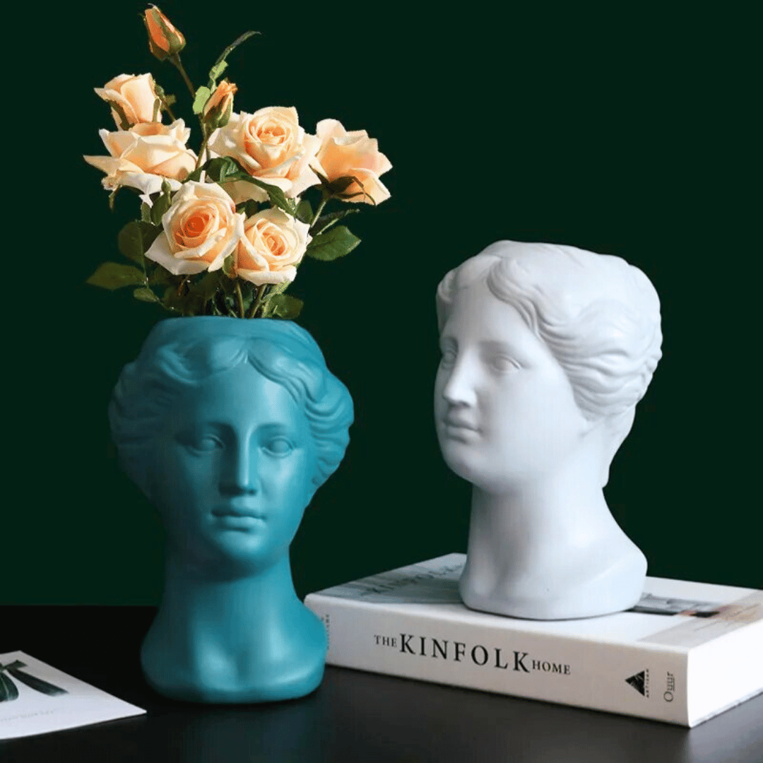 Florero Cabeza Mujer Griega - Resina / Gris o Rosa Pastel - Disponible en Dreamy Home!