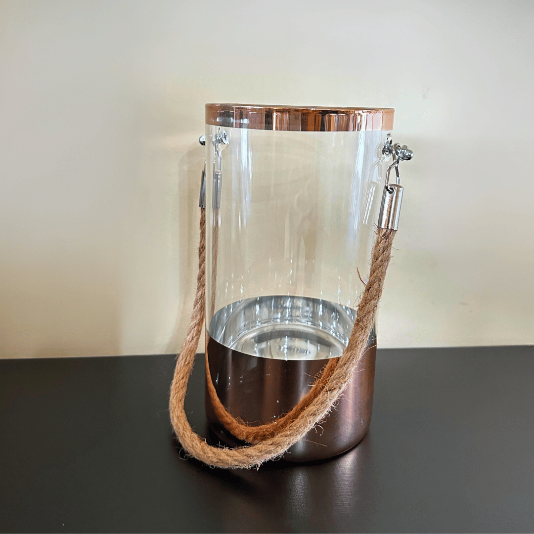 Florero Glamour - Vidrio Transparente / Rose Gold / Cordel / 20 cm - Disponible en Dreamy Home!