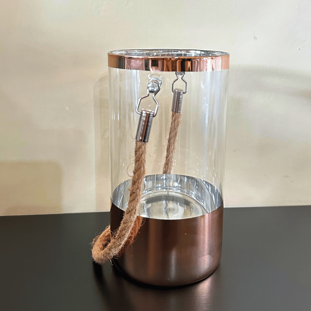 Florero Glamour - Vidrio Transparente / Rose Gold / Cordel / 20 cm - Disponible en Dreamy Home!