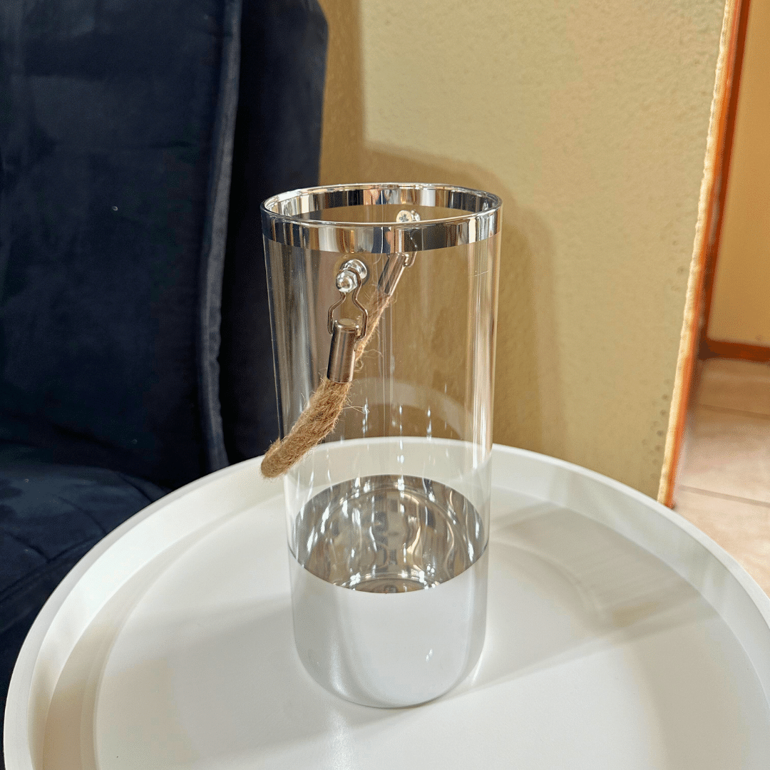 Florero Glamour - Vidrio Transparente / Base Metálica / Cordel / 25 cm - Disponible en Dreamy Home!
