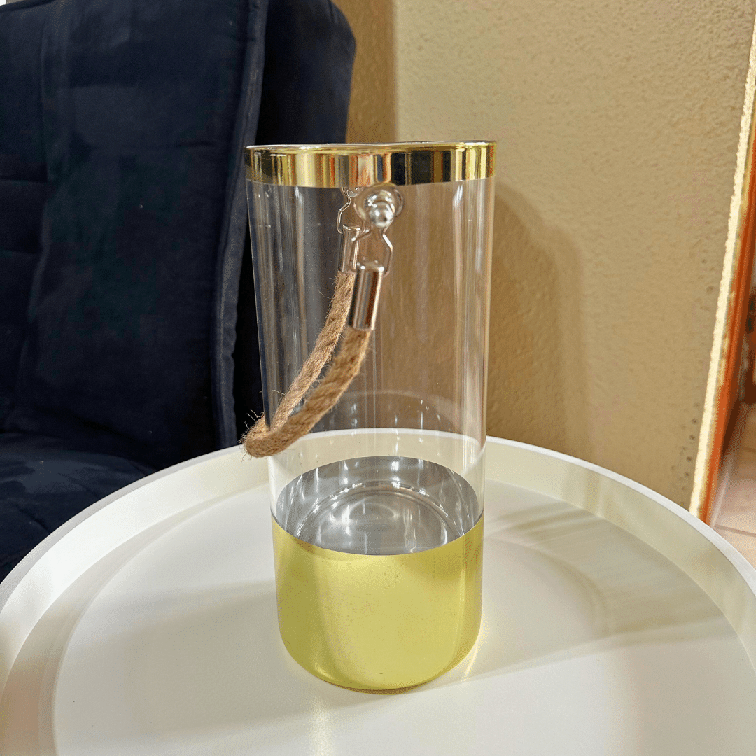 Florero Glamour - Vidrio Transparente / Base Metálica / Cordel / 25 cm - Disponible en Dreamy Home!