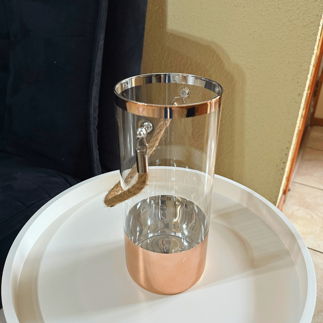 Florero Glamour - Vidrio Transparente / Base Metálica / Cordel / 25 cm - Disponible en Dreamy Home!