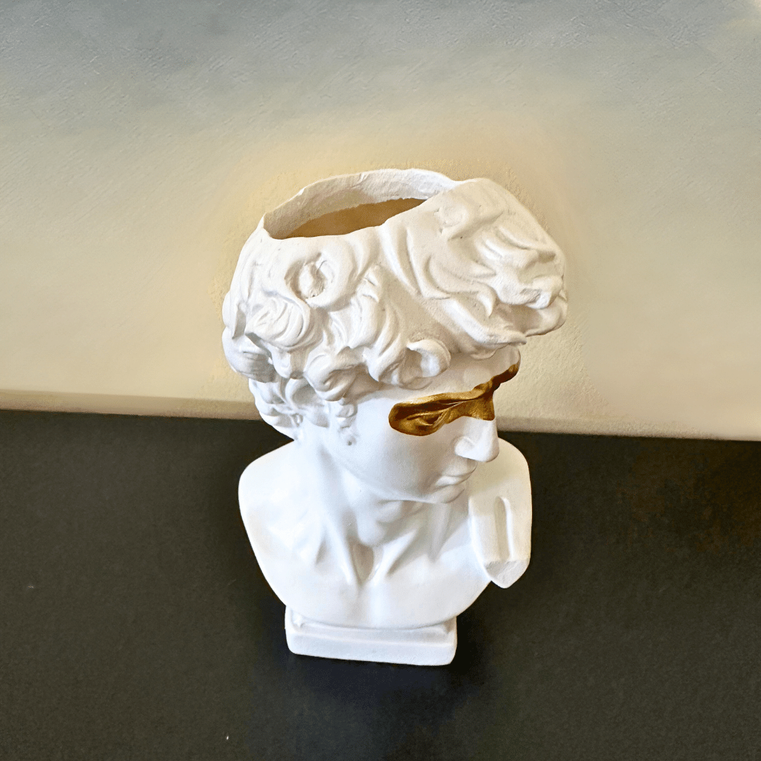 Florero Hombre Griego - Busto Decorativo Negro / Detalle Dorado / Resina - Disponible en Dreamy Home!