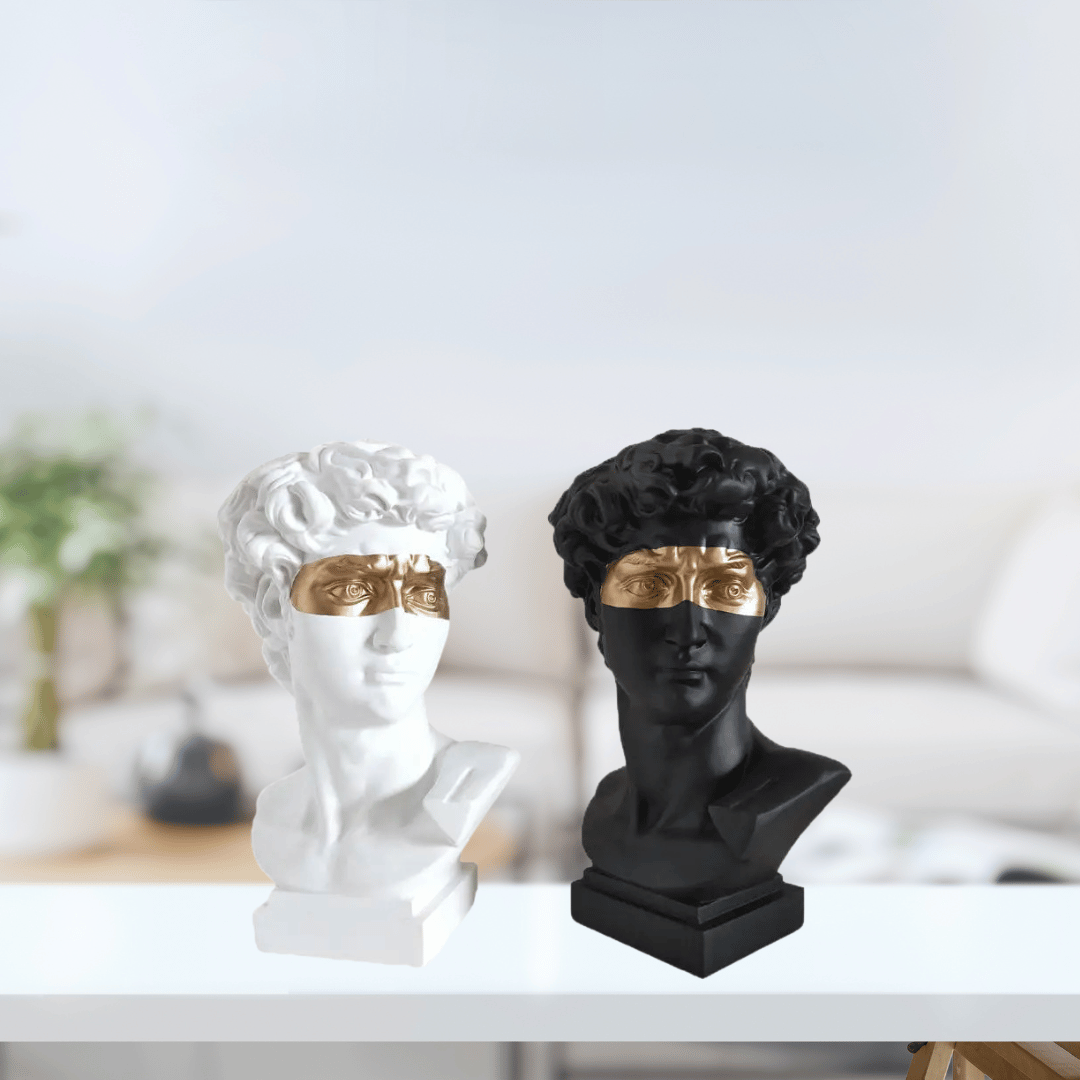 Florero Hombre Griego - Busto Decorativo Negro / Detalle Dorado / Resina - Disponible en Dreamy Home!