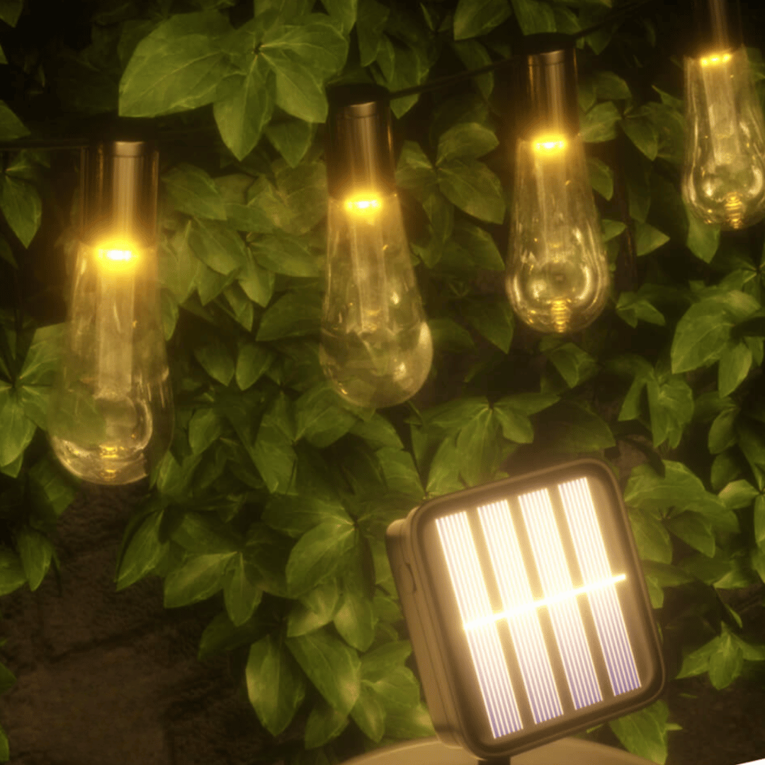 Guirnalda de Ampolletas Solar - Largo 4,55 m / Luz Cálida / 10 Amp. / IP65 - Disponible en Dreamy Home!