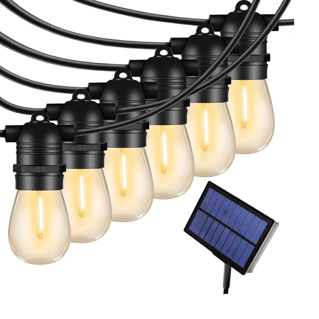 Guirnalda de Ampolletas Solar Pro - 5 Metros / 10 Amp. Luz Cálida / IP65 / Panel Híbrido - Disponible en Dreamy Home!