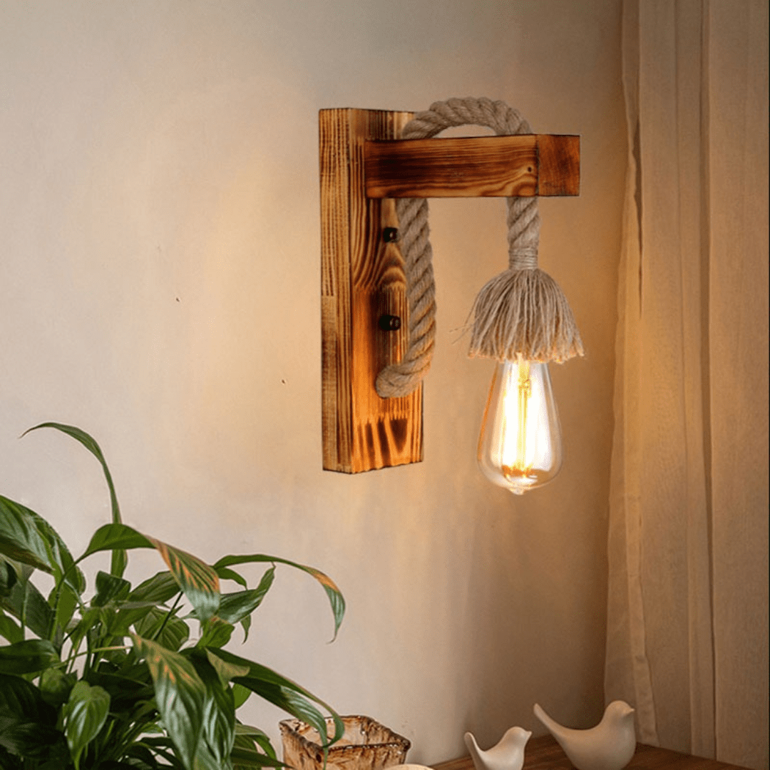 Lámpara Apliqué de Madera de Cuerda - Incluye Ampolleta - Disponible en Dreamy Home!