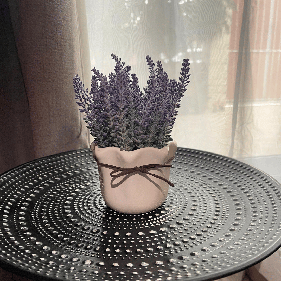 Lavanda Artificial de Mesa - Macetero Cerámica Blanco / 15 cm - Disponible en Dreamy Home!
