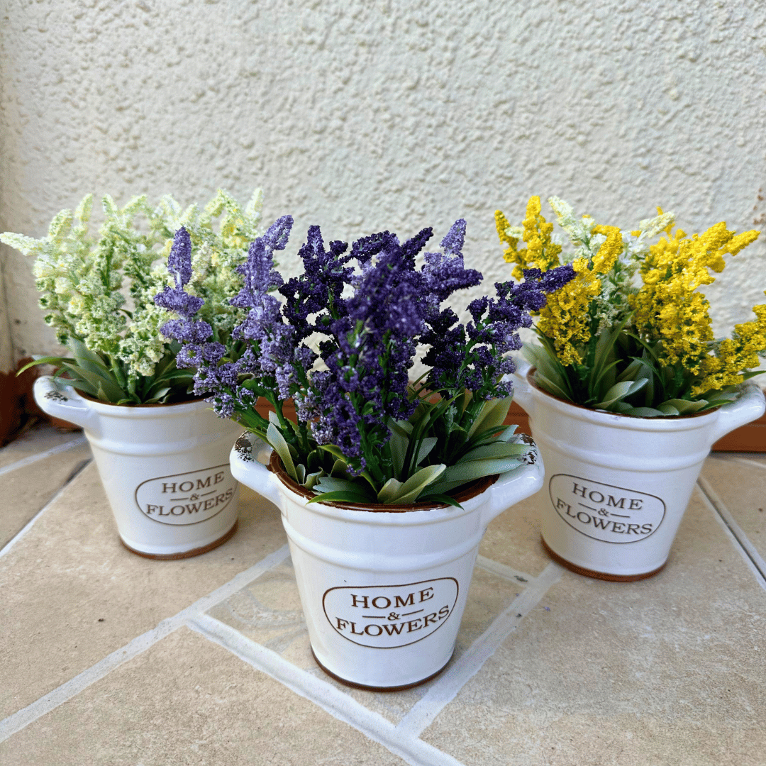 Lavanda Artificial - Maceta Cerámica Blanca / Varios Colores - Disponible en Dreamy Home!