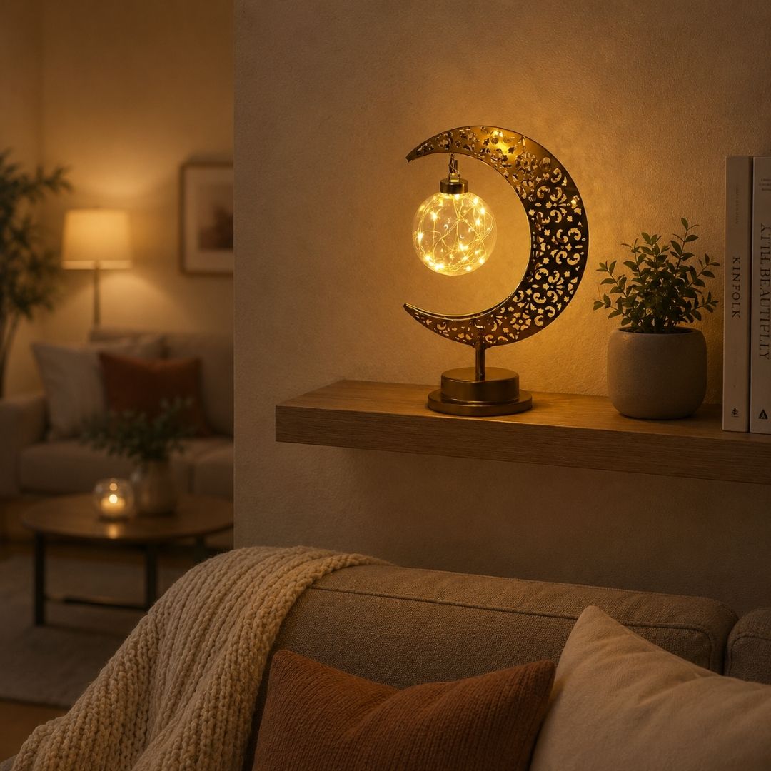 Lámpara Decorativa Luna Dorada - Luz Cálida / Pilas AA