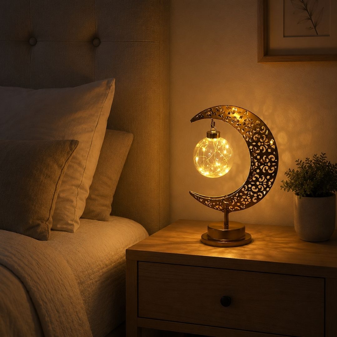 Lámpara Decorativa Luna Dorada - Luz Cálida / Pilas AA
