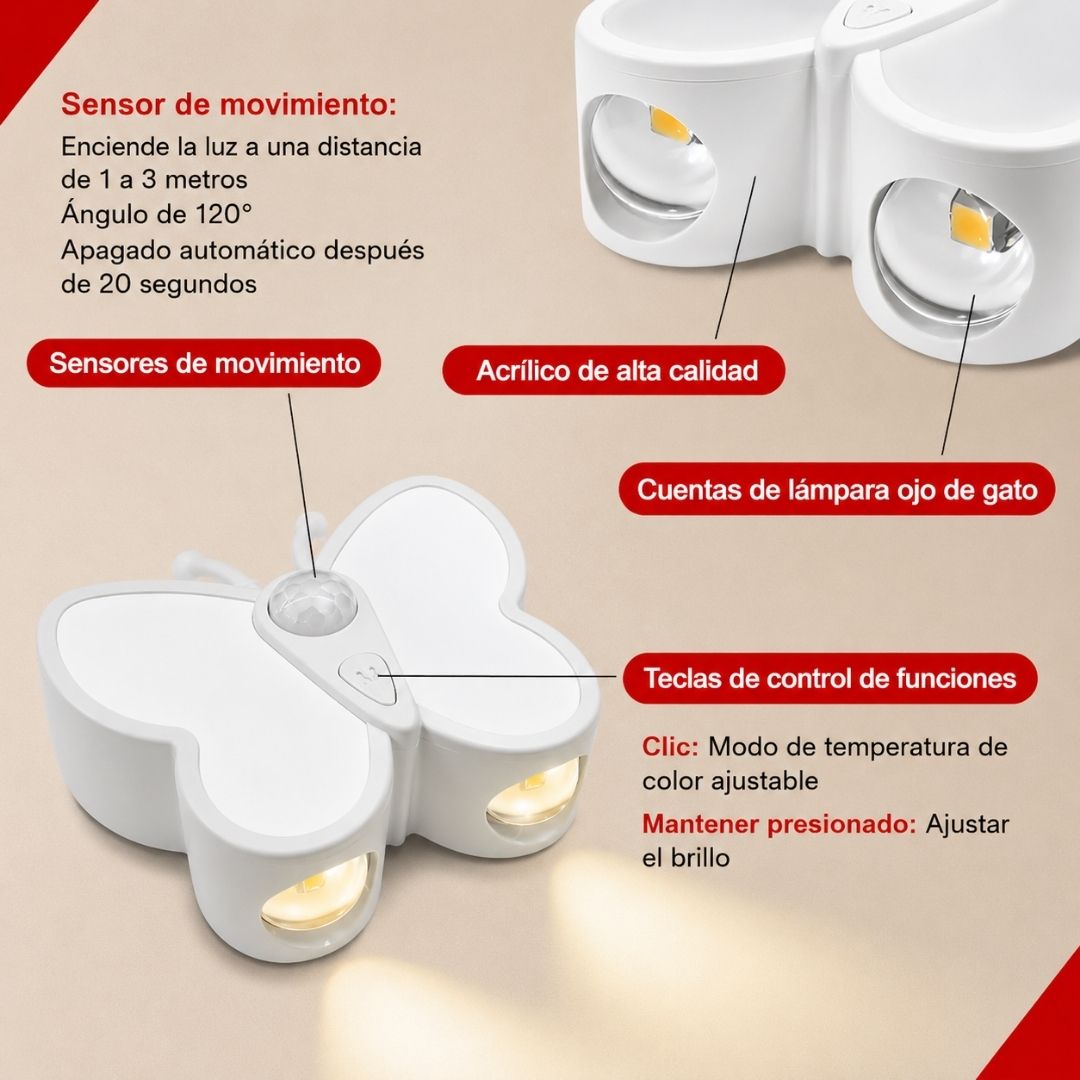 Luz Mariposa Recargable - Sensor de Movimiento / Cálido / USB-C