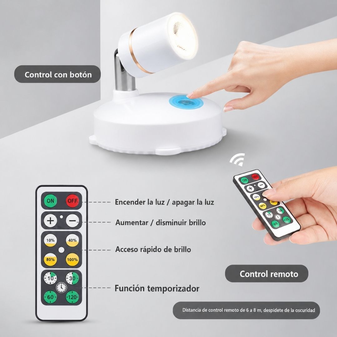 Pack 2 Focos LED Spot Touch – Pilas AA / Control Remoto / Luz Regulable