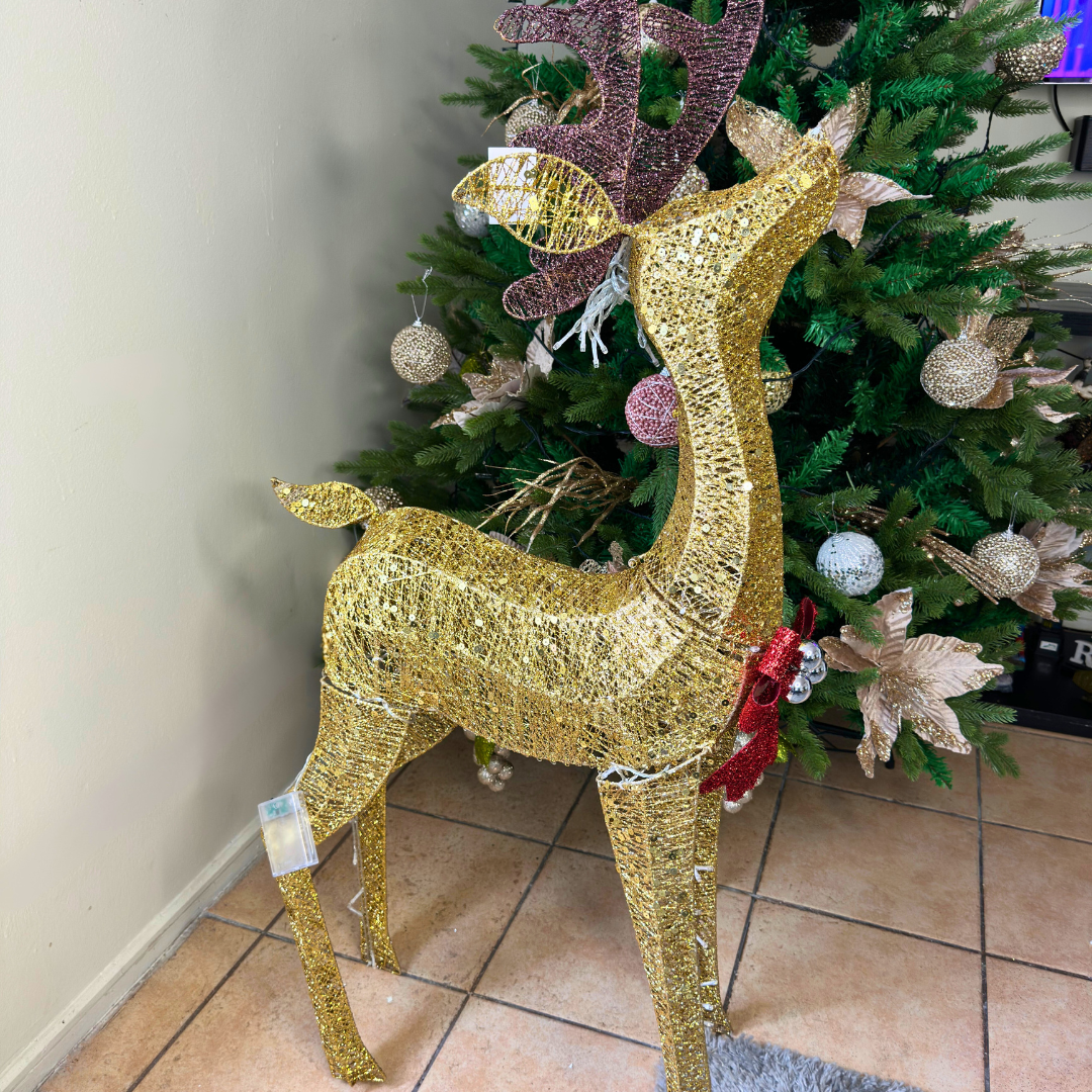 Reno Decorativo Dorado con Luz LED - Luz Cálida / Pilas AA