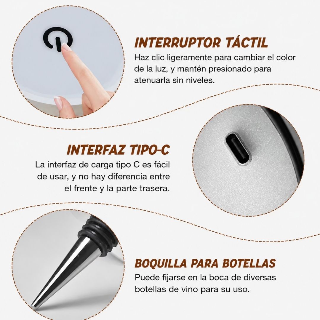 Pack 2 Lámparas Recargables para Botellas - 3 Tonos de Luz / USB C