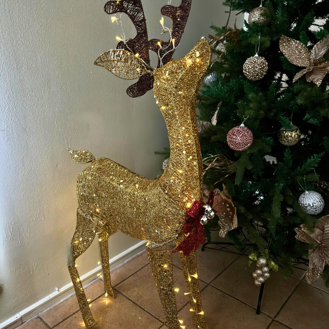 Reno Decorativo Dorado con Luz LED - Luz Cálida / Pilas AA