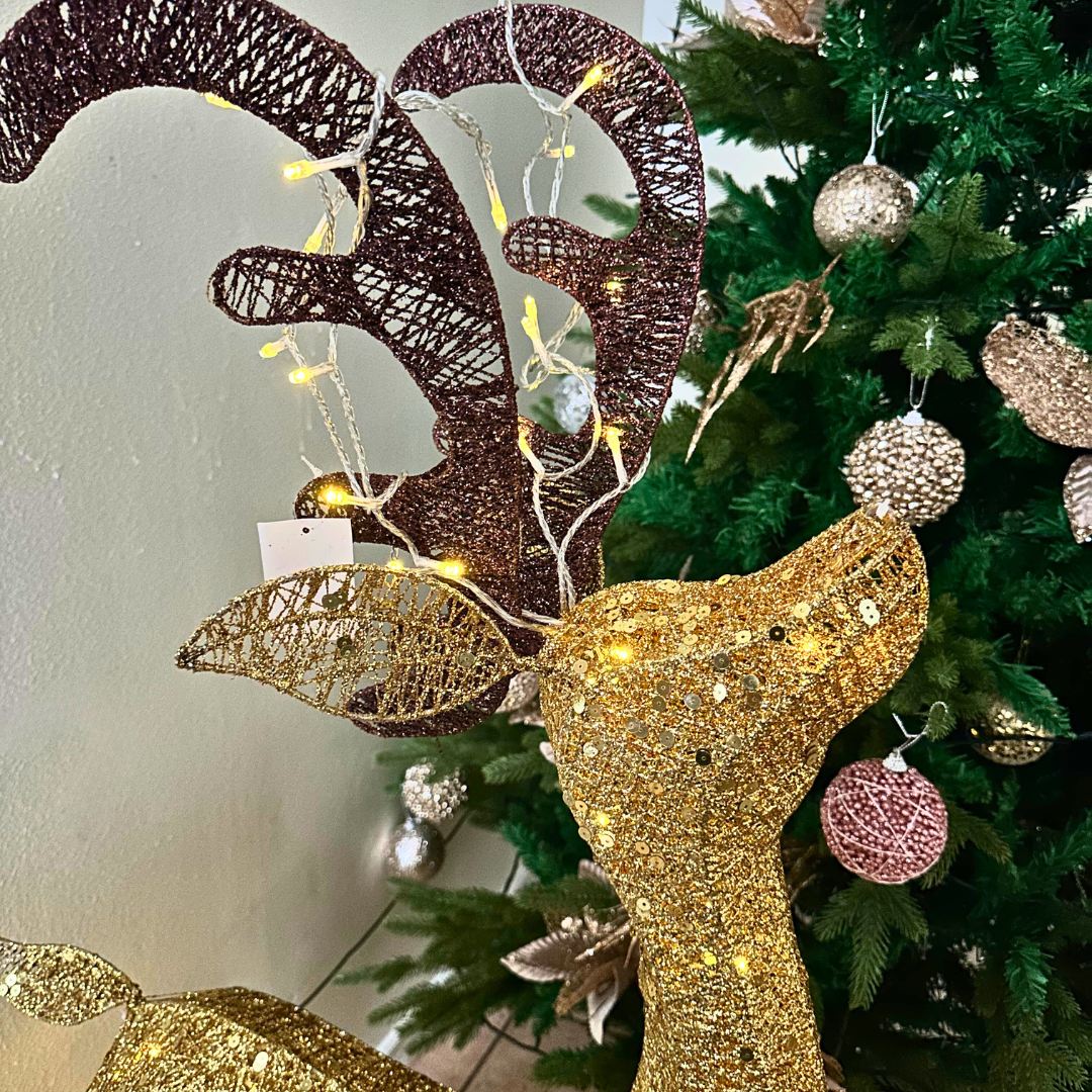Reno Decorativo Dorado con Luz LED - Luz Cálida / Pilas AA