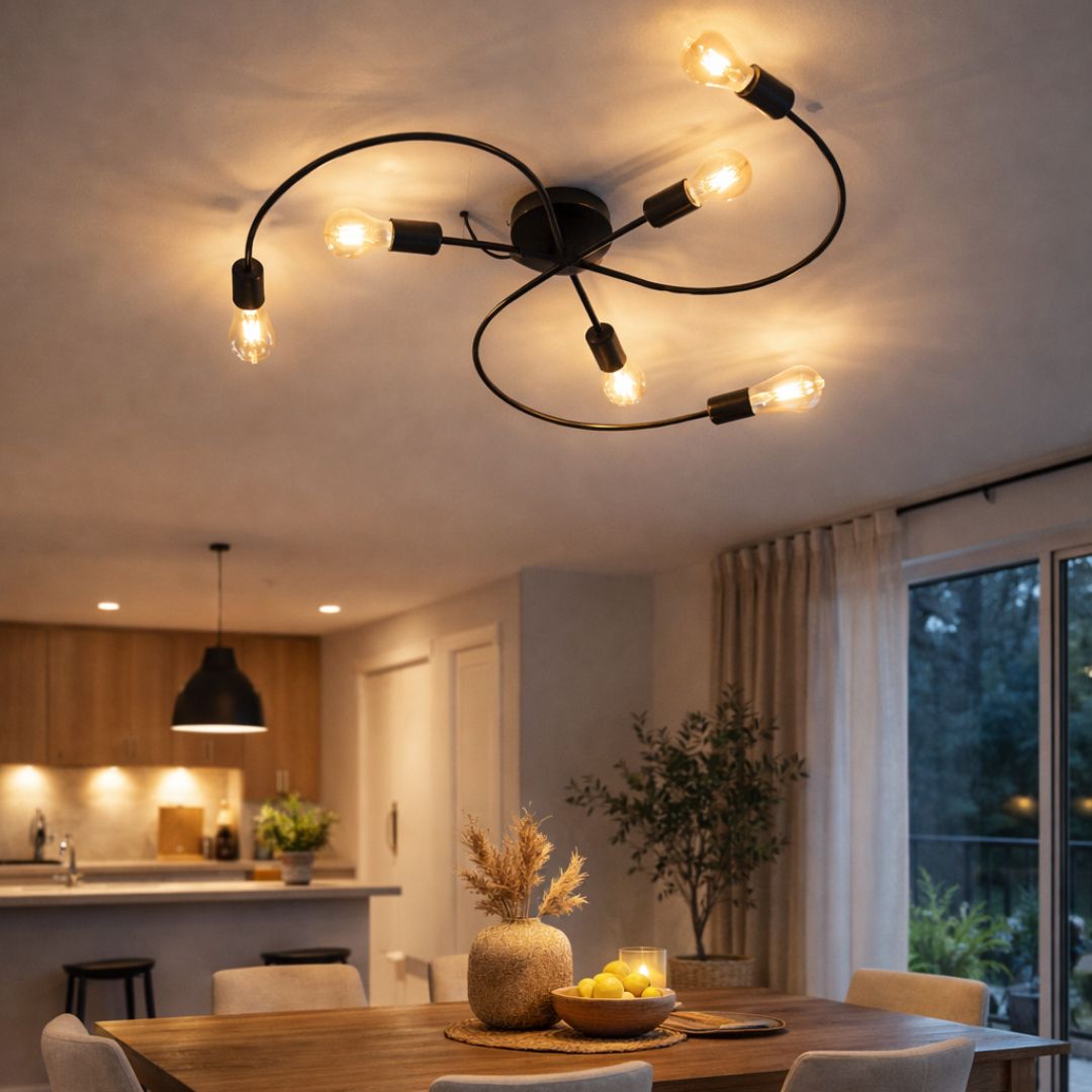 Lámpara de Techo Eclipse  – 6 Luces / Metal / Negro / Incluye Ampolletas