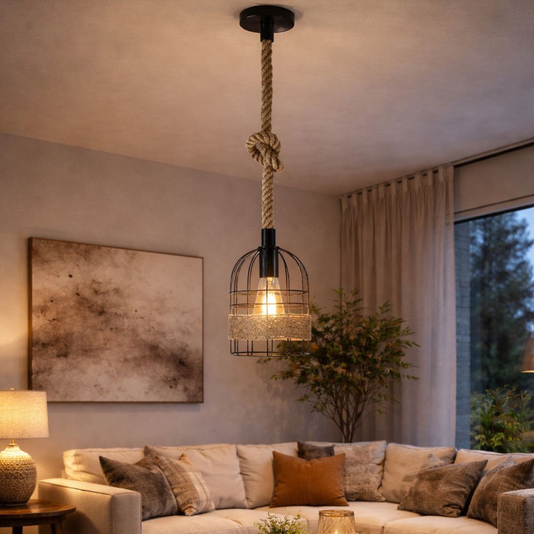 Lámpara Colgante Macramé - 1 m Altura / Ampolleta Incluida / 220 V